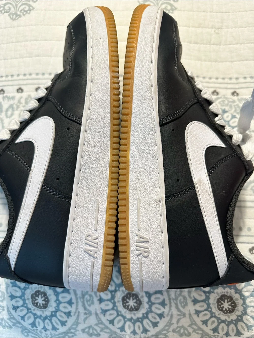 Nike Black and White Air Force 1 Low with Orange Swoosh Accents